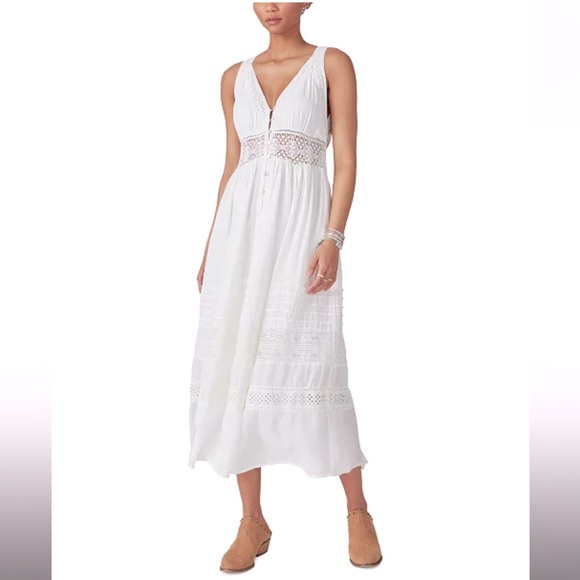 Lucky Brand Dresses & Skirts - Sz XS EUC Lucky Brand white lace v neck button front summer dress with pockets